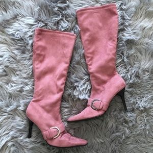 Amanda Smith Pink Buckle Pointy Boots